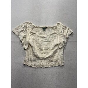 Good Luck Gem Blouse Womens XL White Off Shoulder Smocked Cropped Top Summer